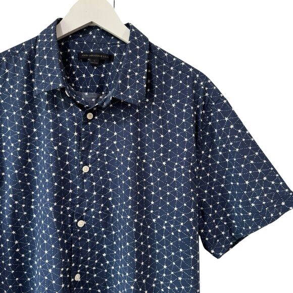 John Varvatos Short Sleeve Button Up Shirt Mens Large Blue Star All Over Print - Picture 1 of 10
